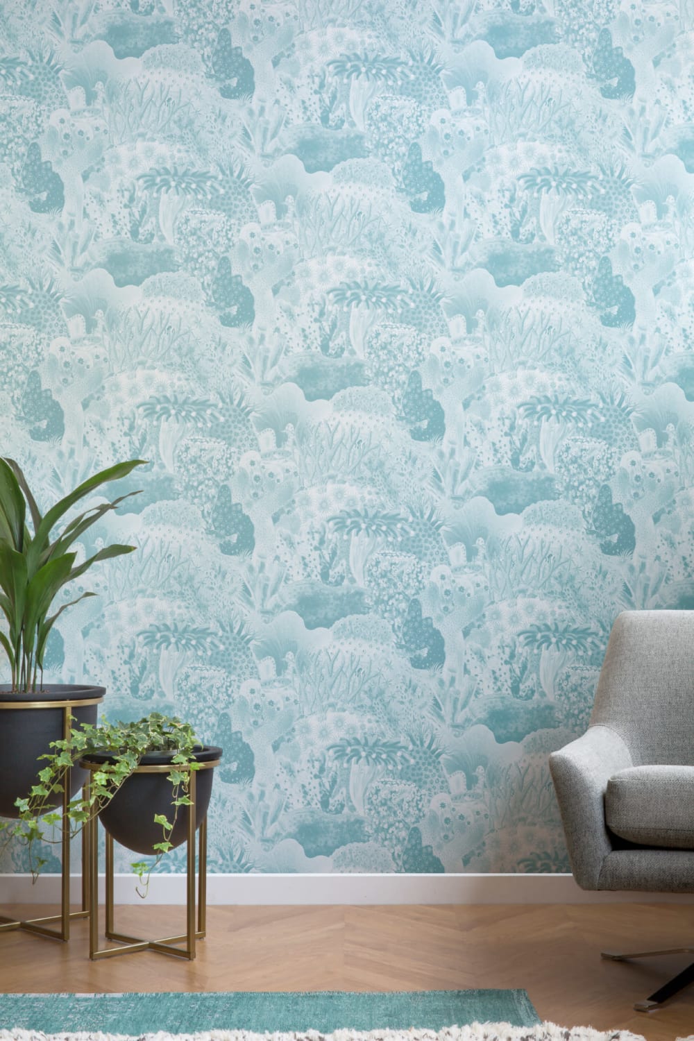 Blue Vintage Illustrations Marine Life Wallpaper