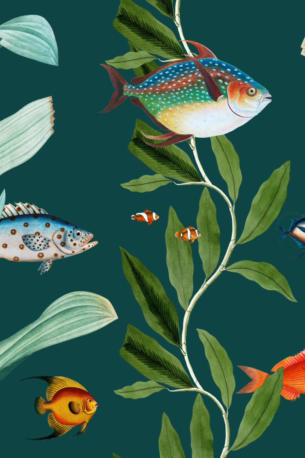 Blågrønn fisk og tang kyst Bakgrunn