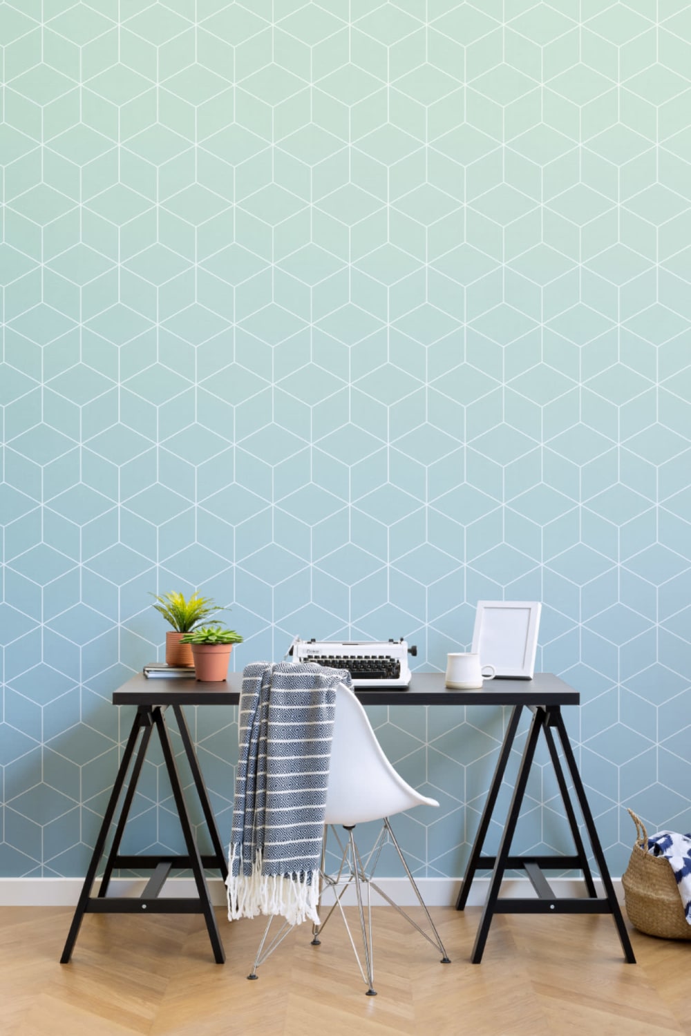 Aquamarine Patterned Ombre Wallpaper Mural