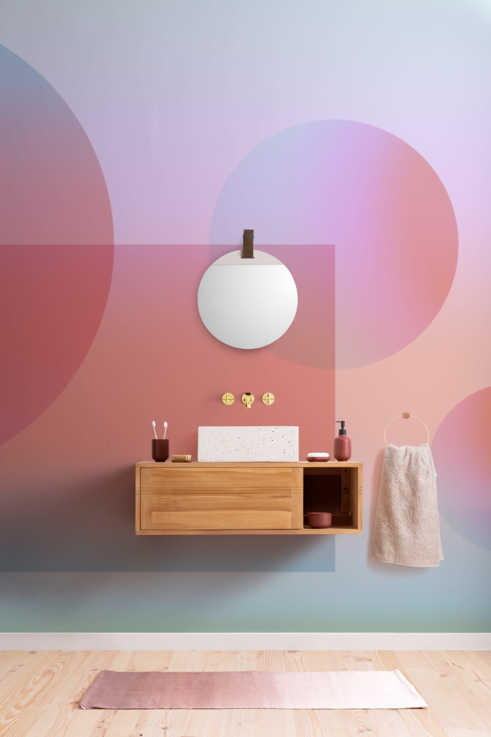 Monivärinen Futuristinen Geo Ombre Shapes seinämaalauksen seinämaalaus