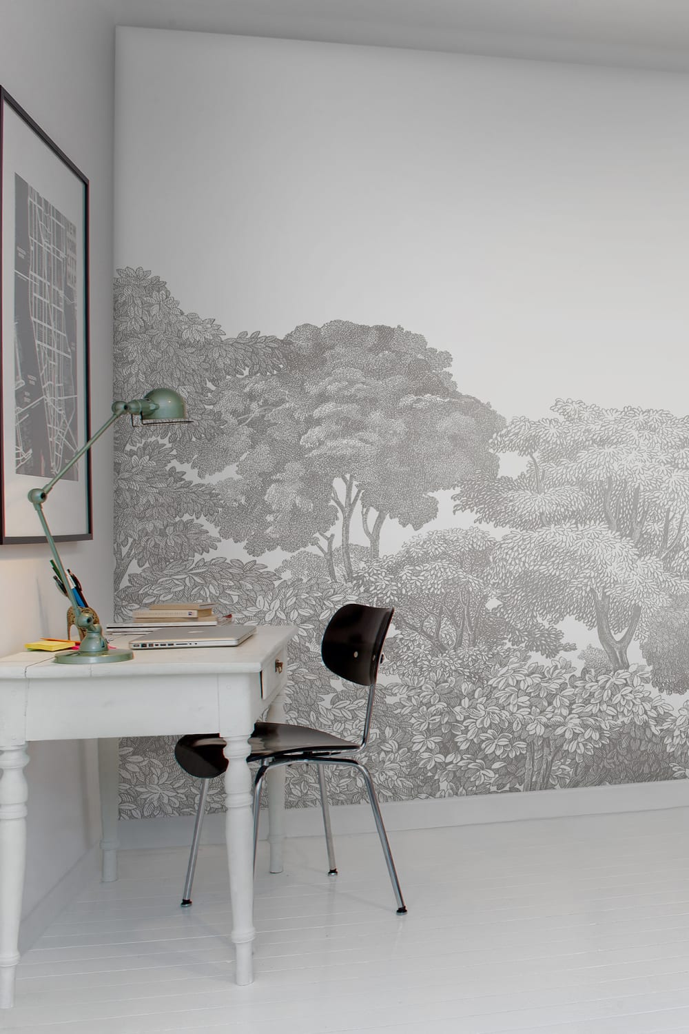 Enchanting gray wallpaper with a stunning forest scene