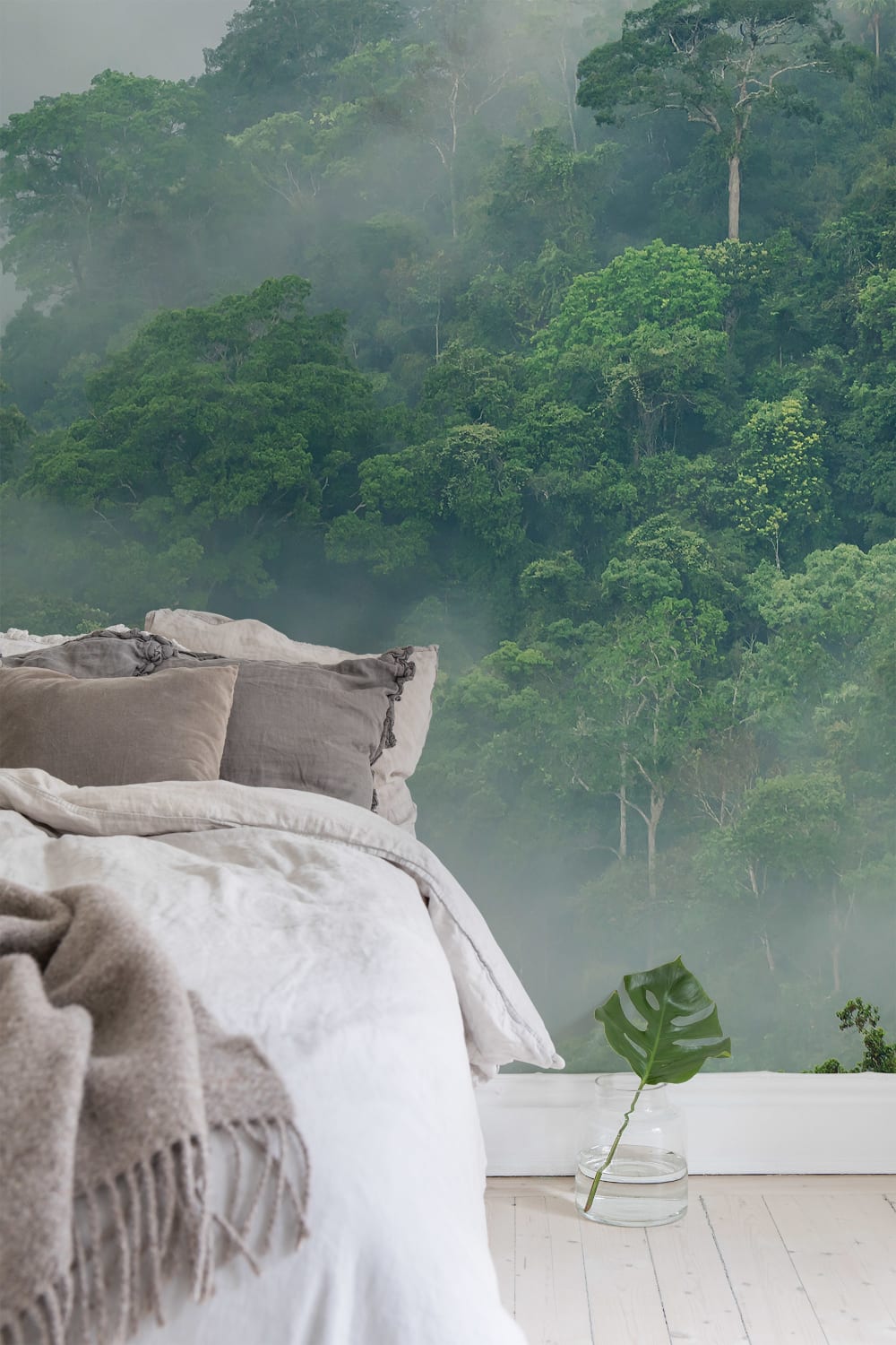A lush rainforest wall mural
