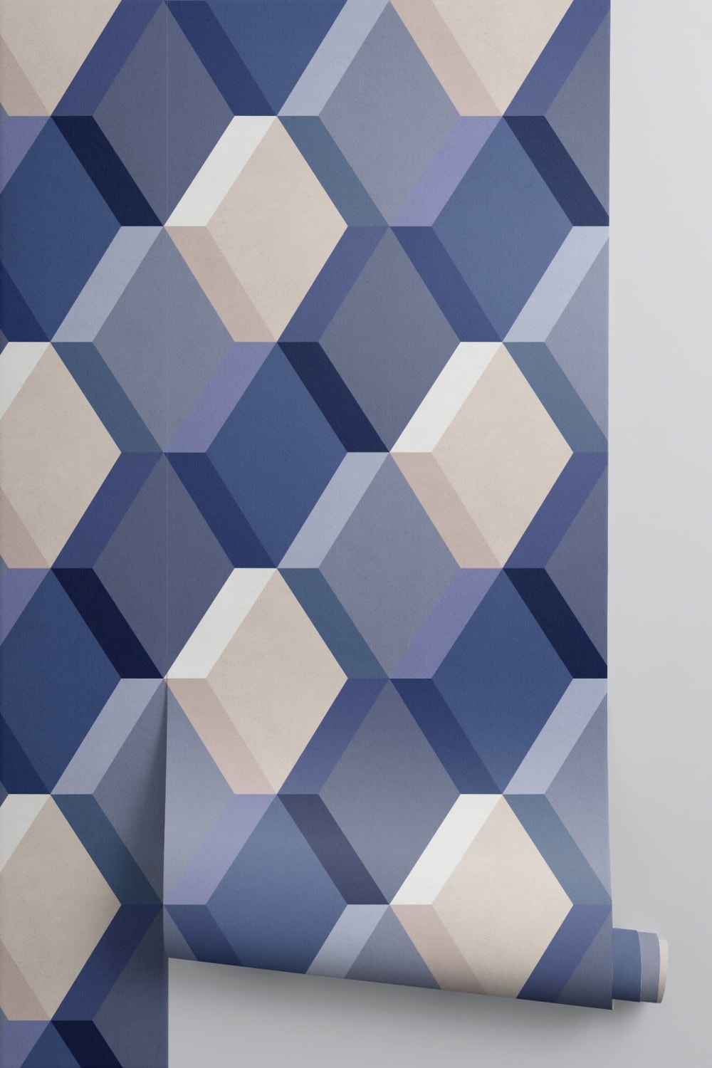 Blå 3D Illusion Tile Effect Upprepa mönster tapet