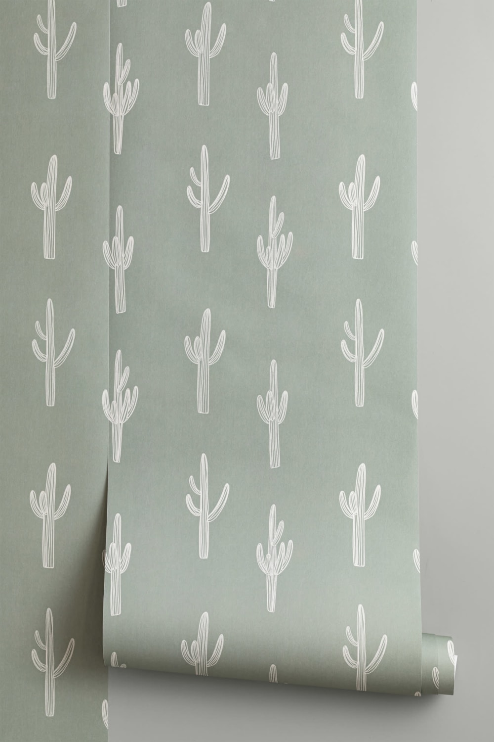 Sage Green Cactus Boho Repeat Pattern Wallpaper