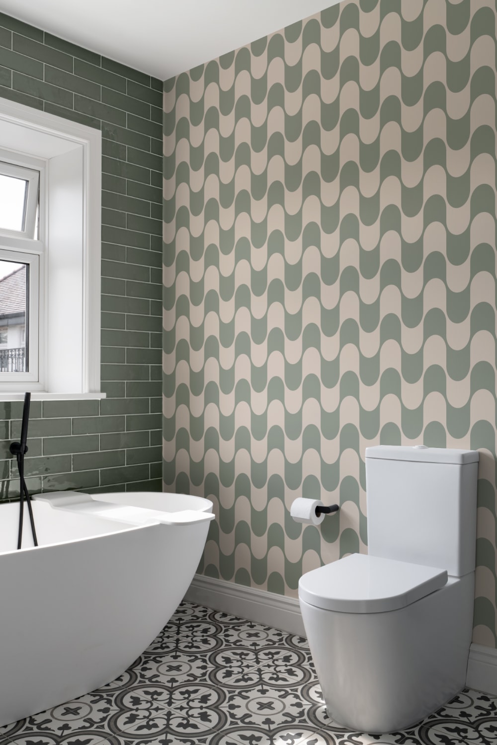 Green Groovy Retro Repeat Pattern Wallpaper