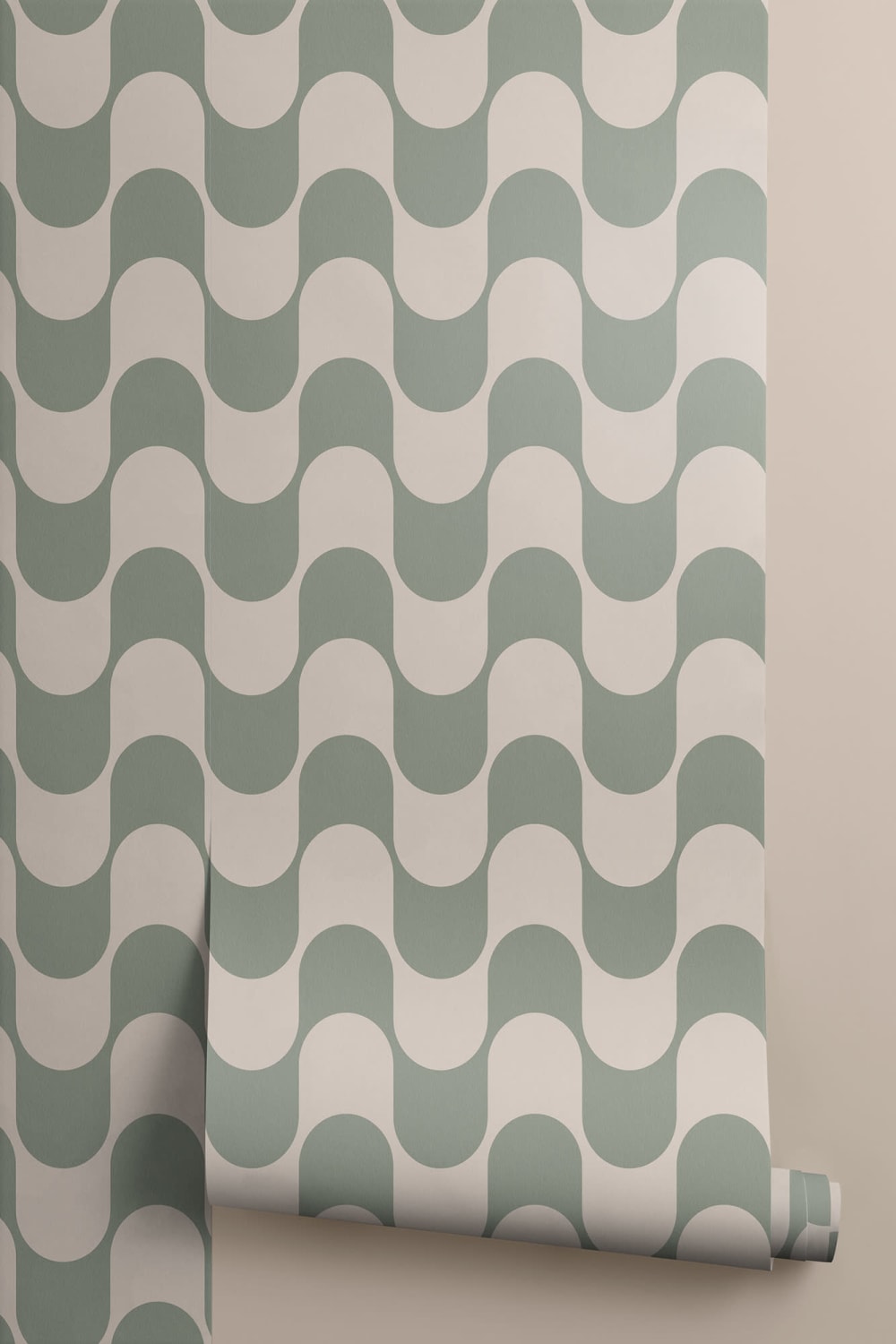 Green Groovy Retro Repeat Pattern Wallpaper