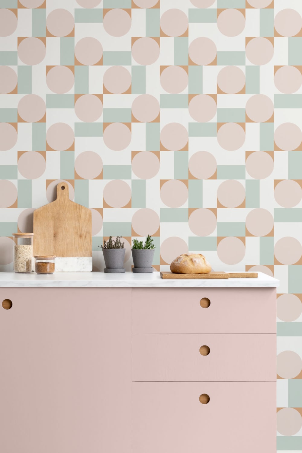 Pink & Blue Pastel Geometric Shapes Wallpaper