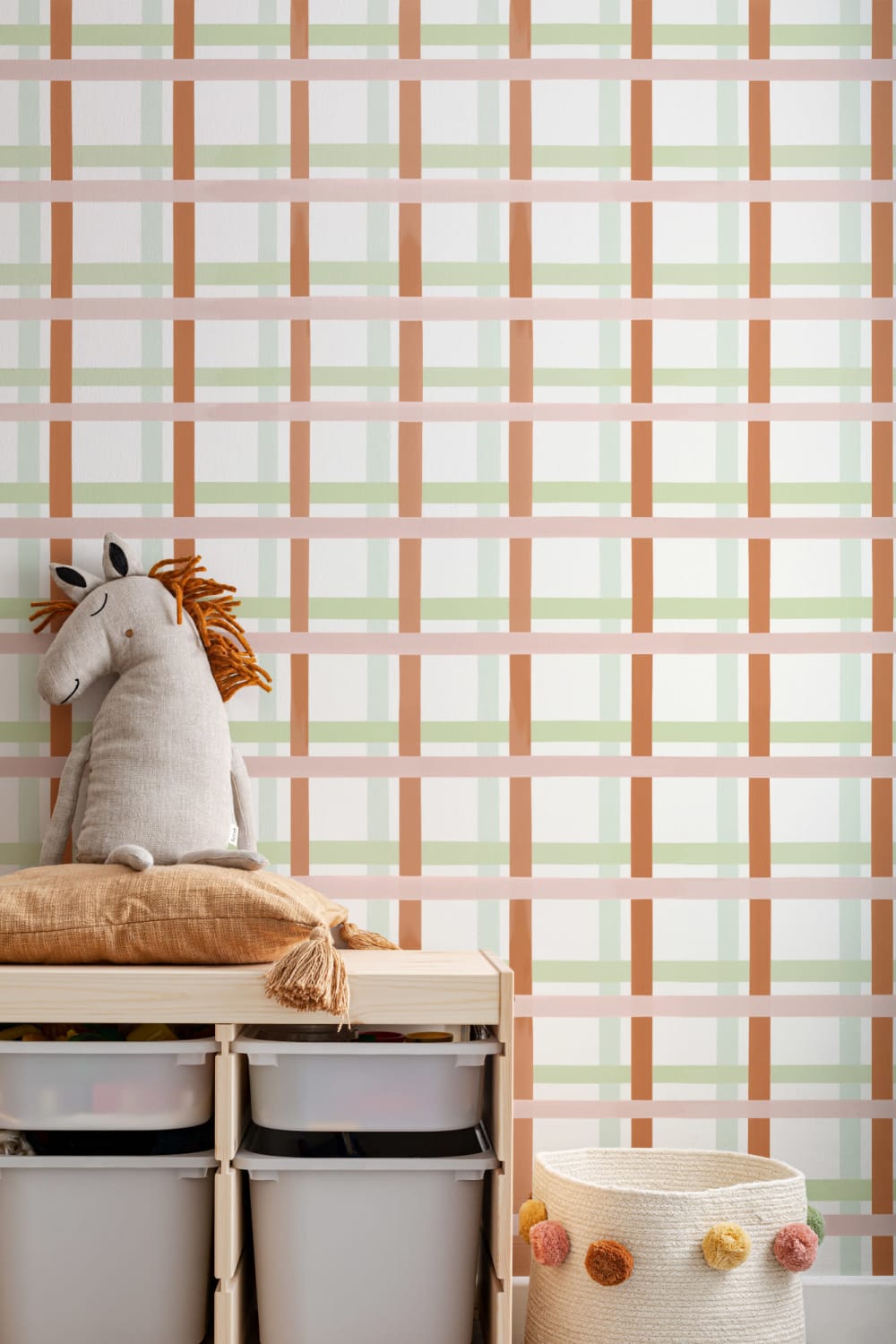 Roze & Groen Pastel Plaid Behang