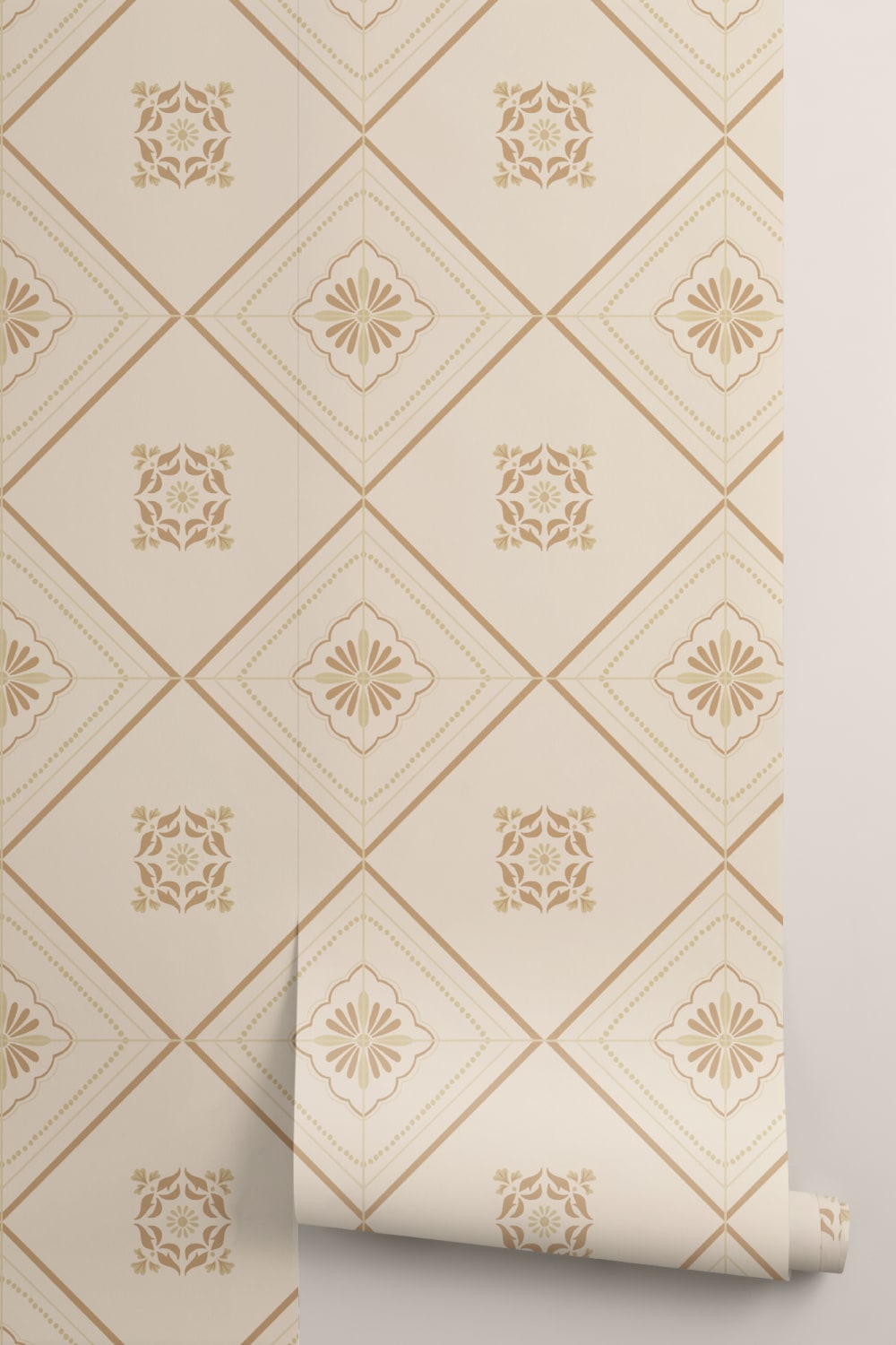 Beige Vintage Geometric Tile Wallpaper Mural