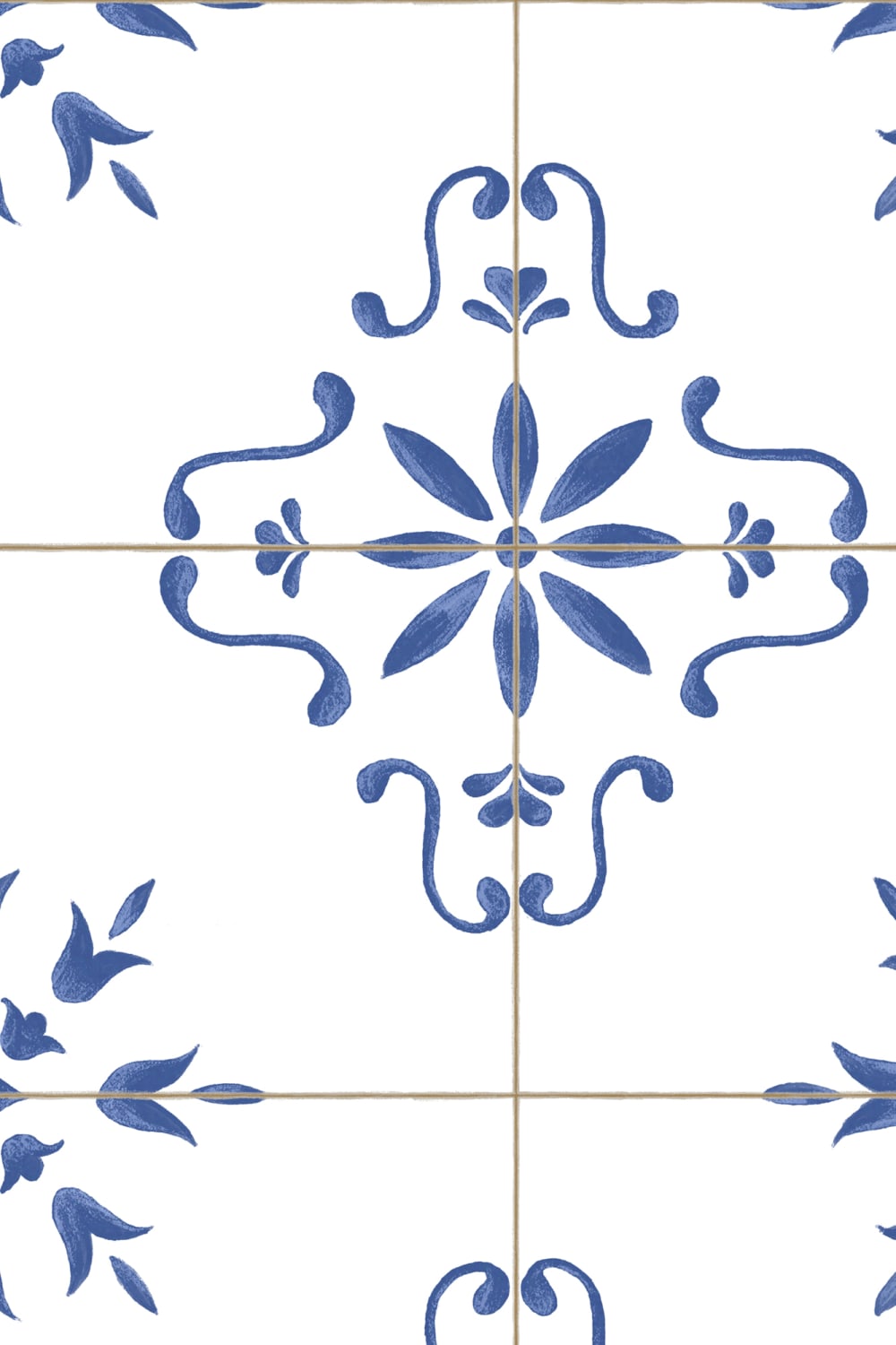 Blå Azulejo Pattern Dekorativt Flis Fototapet