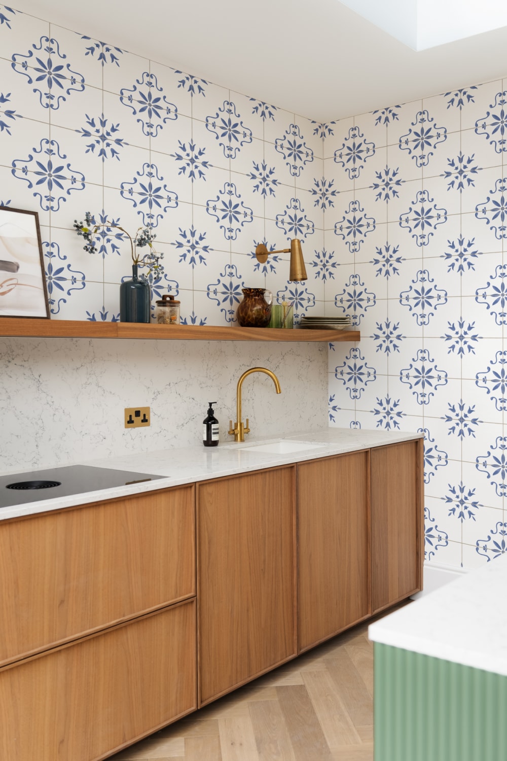 Blå Azulejo Pattern Dekorativt Flis Fototapet