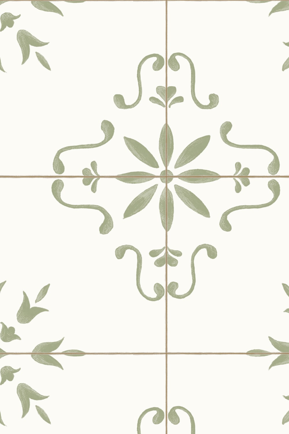 Carta da parati in stile vintage con motivo a piastrelle verde azulejo