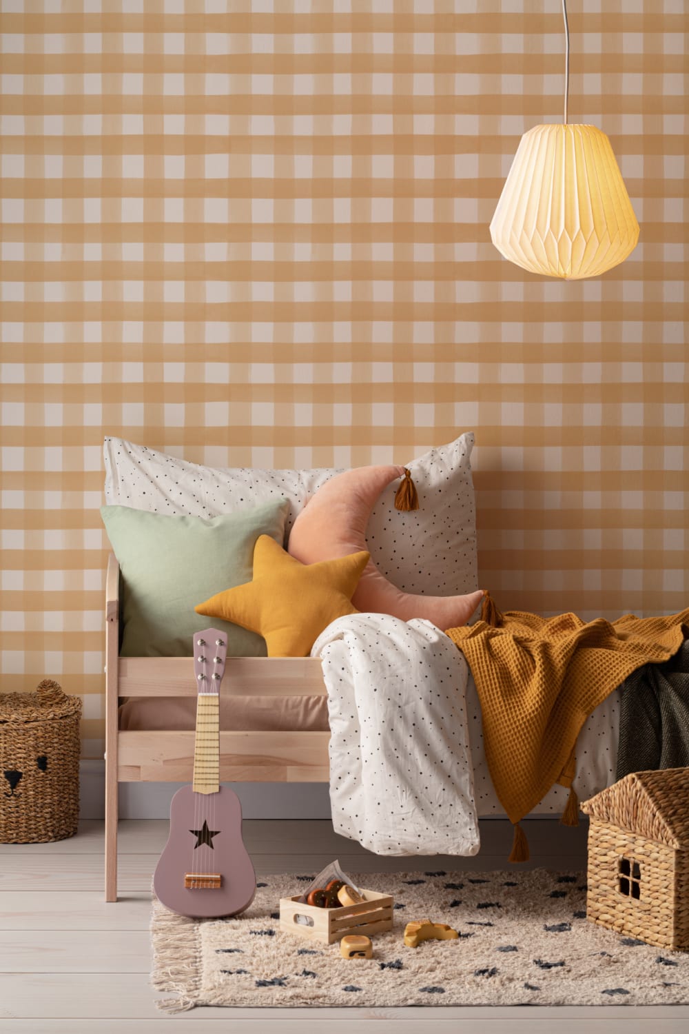 Gelbe Aquarell Gingham Tapete