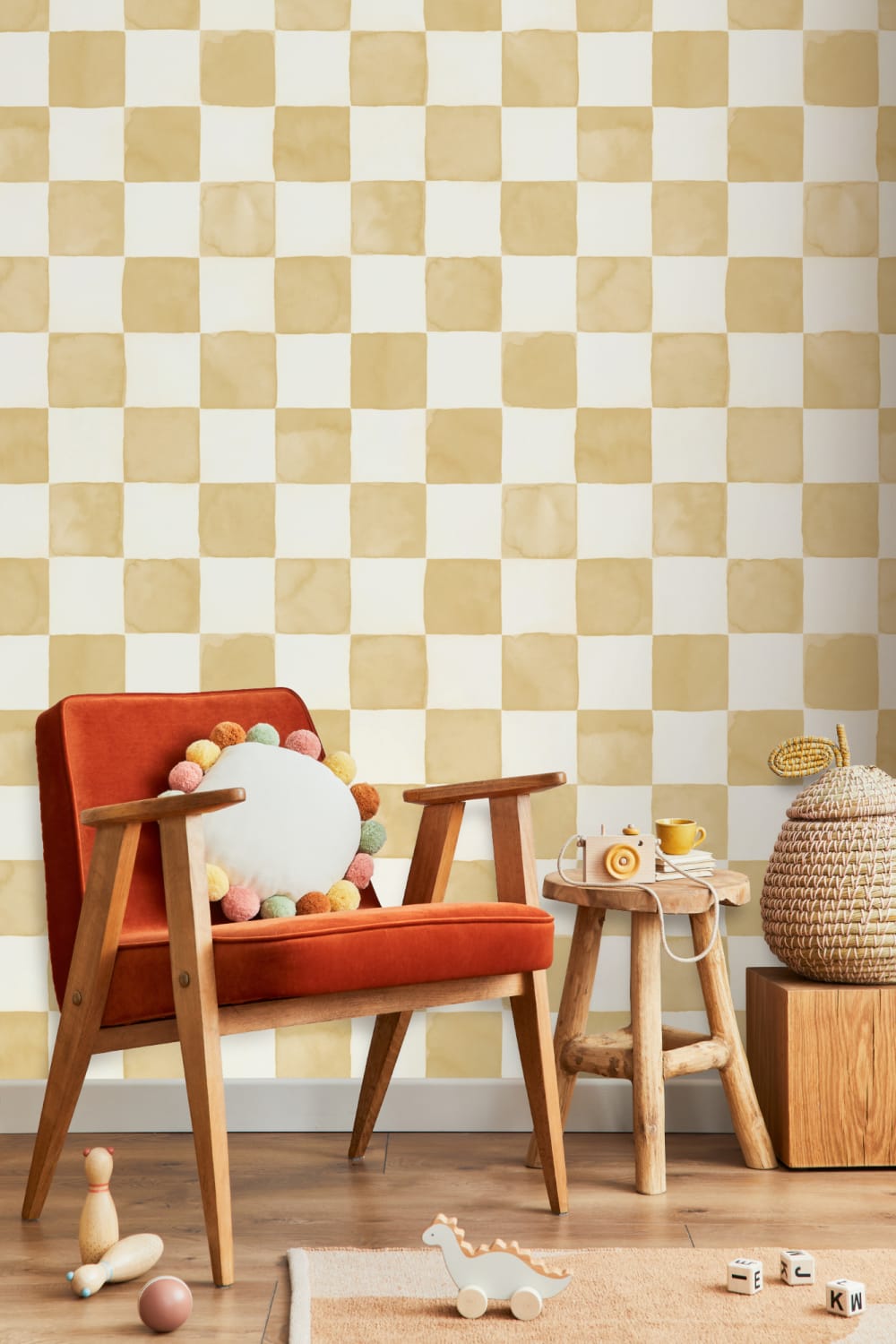 Yellow Watercolor Checkered Tile Mural