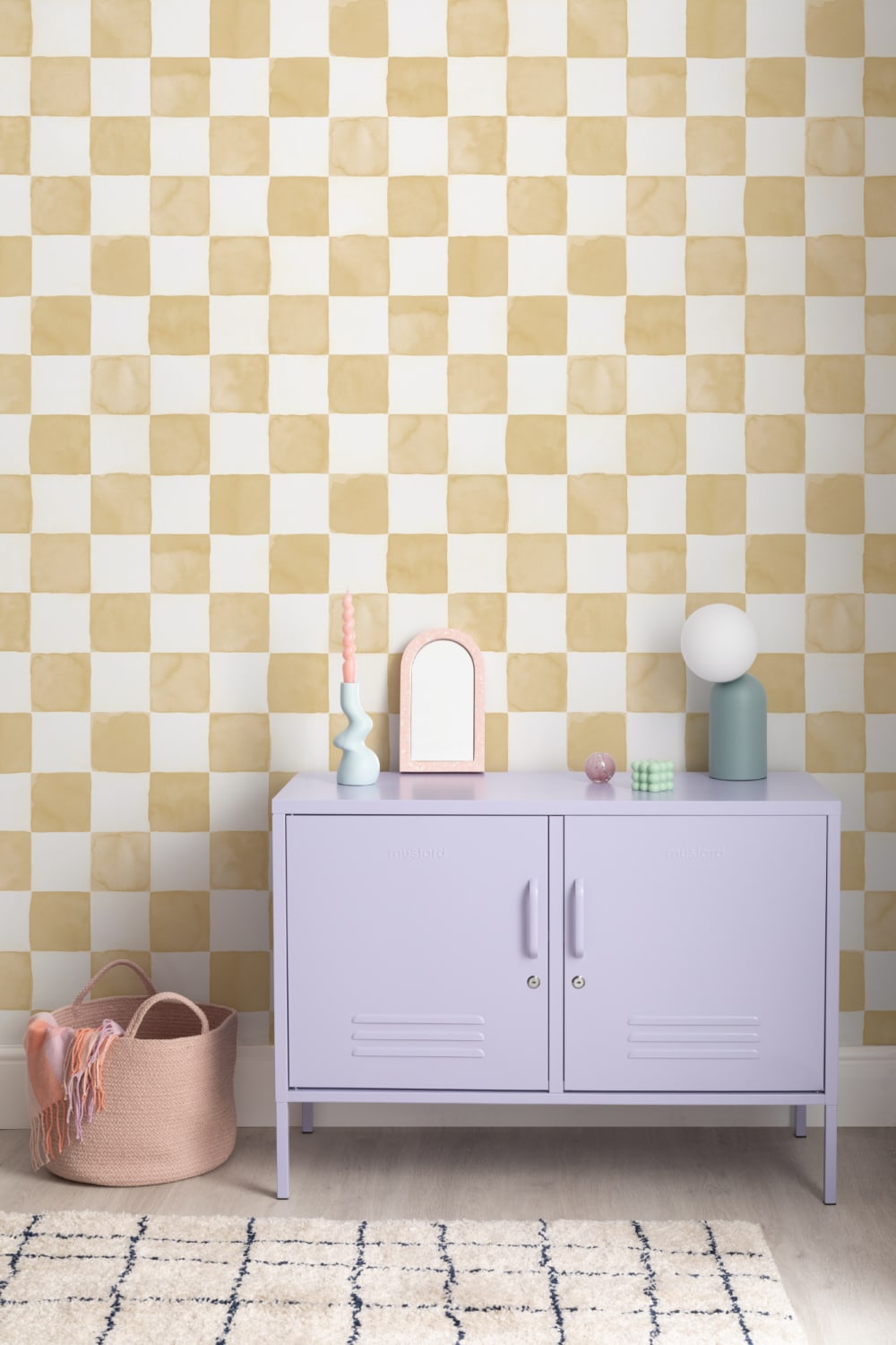 Yellow Watercolor Checkered Tile Mural