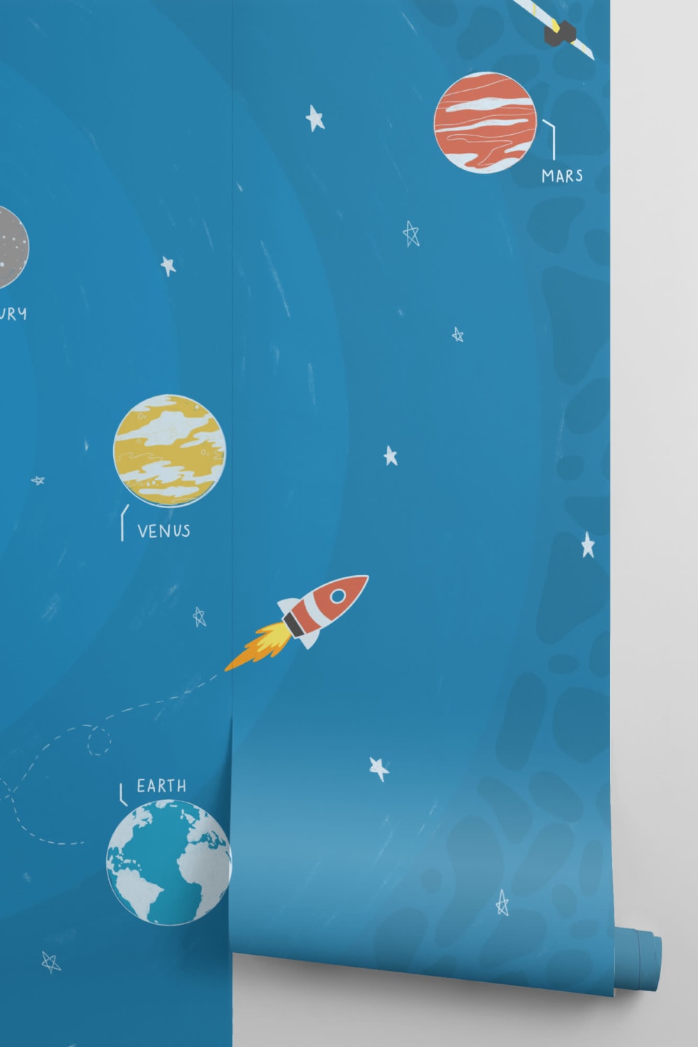 Albastru educaționale planete spațiale & Rocket Wallpaper Mural