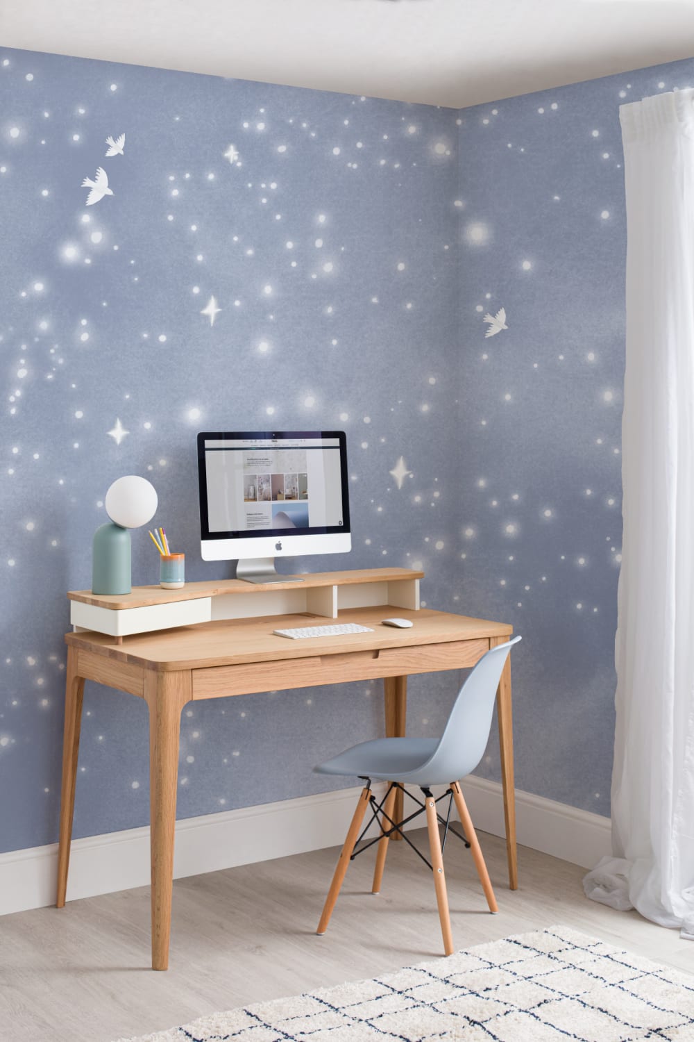 Albastru Acuarelă galaxie și porumbei murale