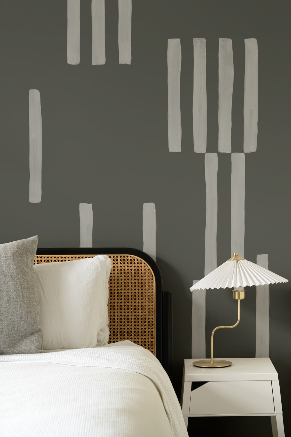 Hand Painted Line Geometric Mural in Moss Green