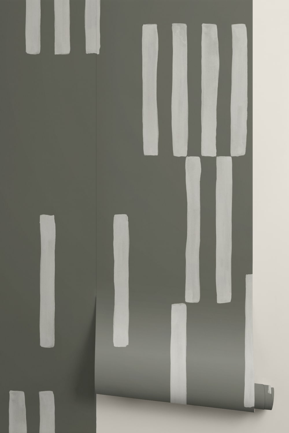 Hand Painted Line Geometric Mural in Moss Green