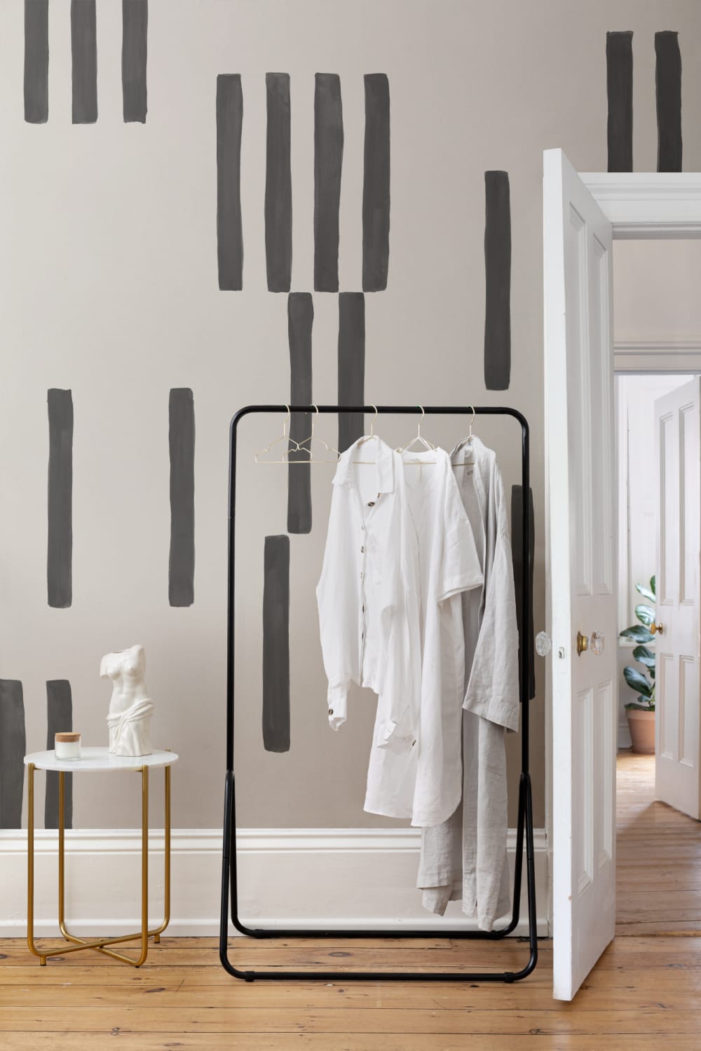 Hand Painted Line Geometric Mural in Black and White