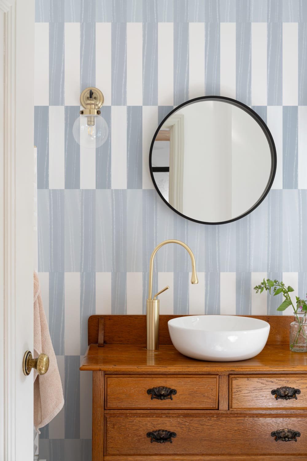 Albastru Color Block Vertical Stripe Wallpaper Mural