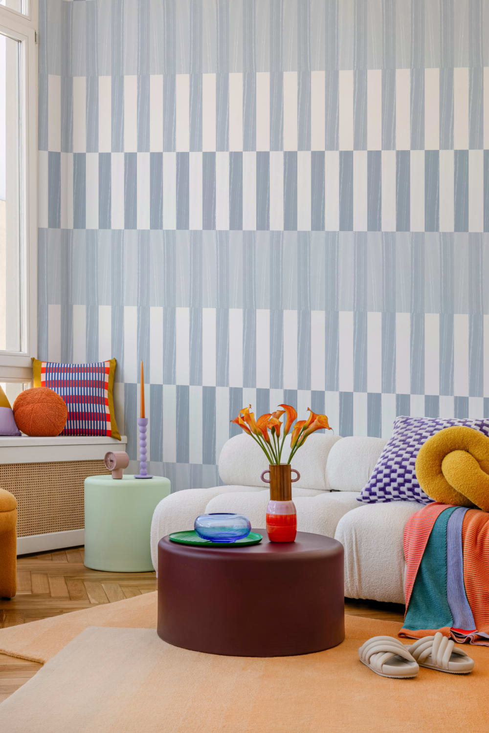 Albastru Color Block Vertical Stripe Wallpaper Mural