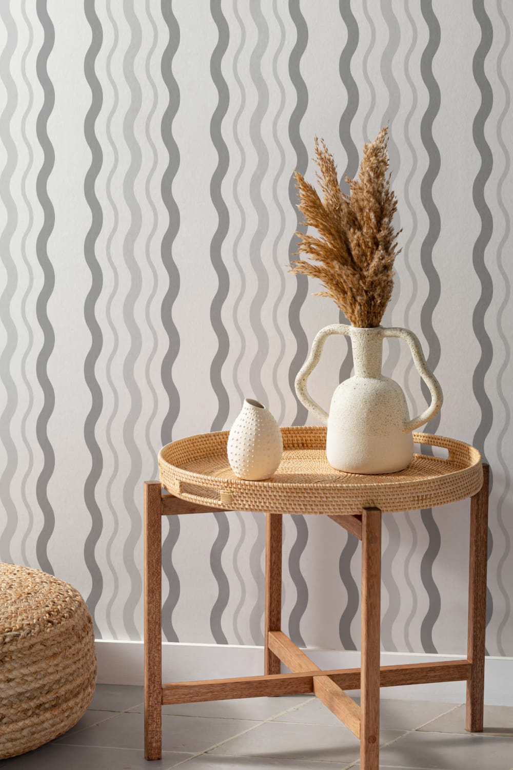 Grey Ric Rac Striped Repeat Pattern Wallpaper