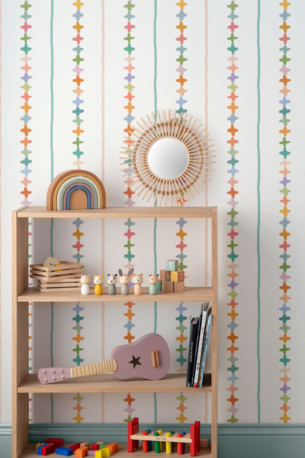 Papier Peint Rayures Multicolores en Croisé