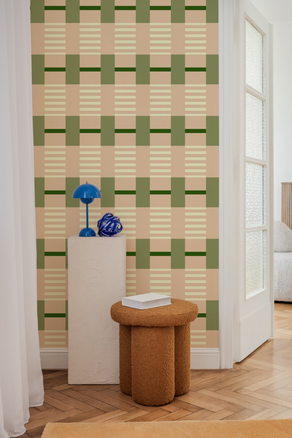Pink And Green Checkered Pattern Contemporary Mural