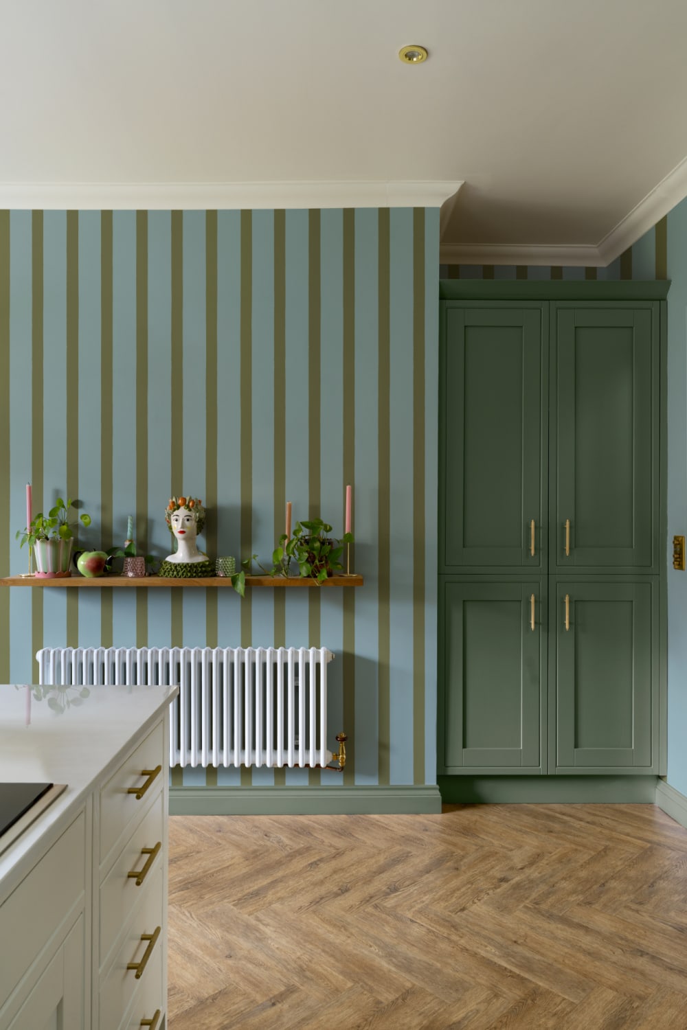 Blå och grön randig minimalistiskt mönster mural-tapeter