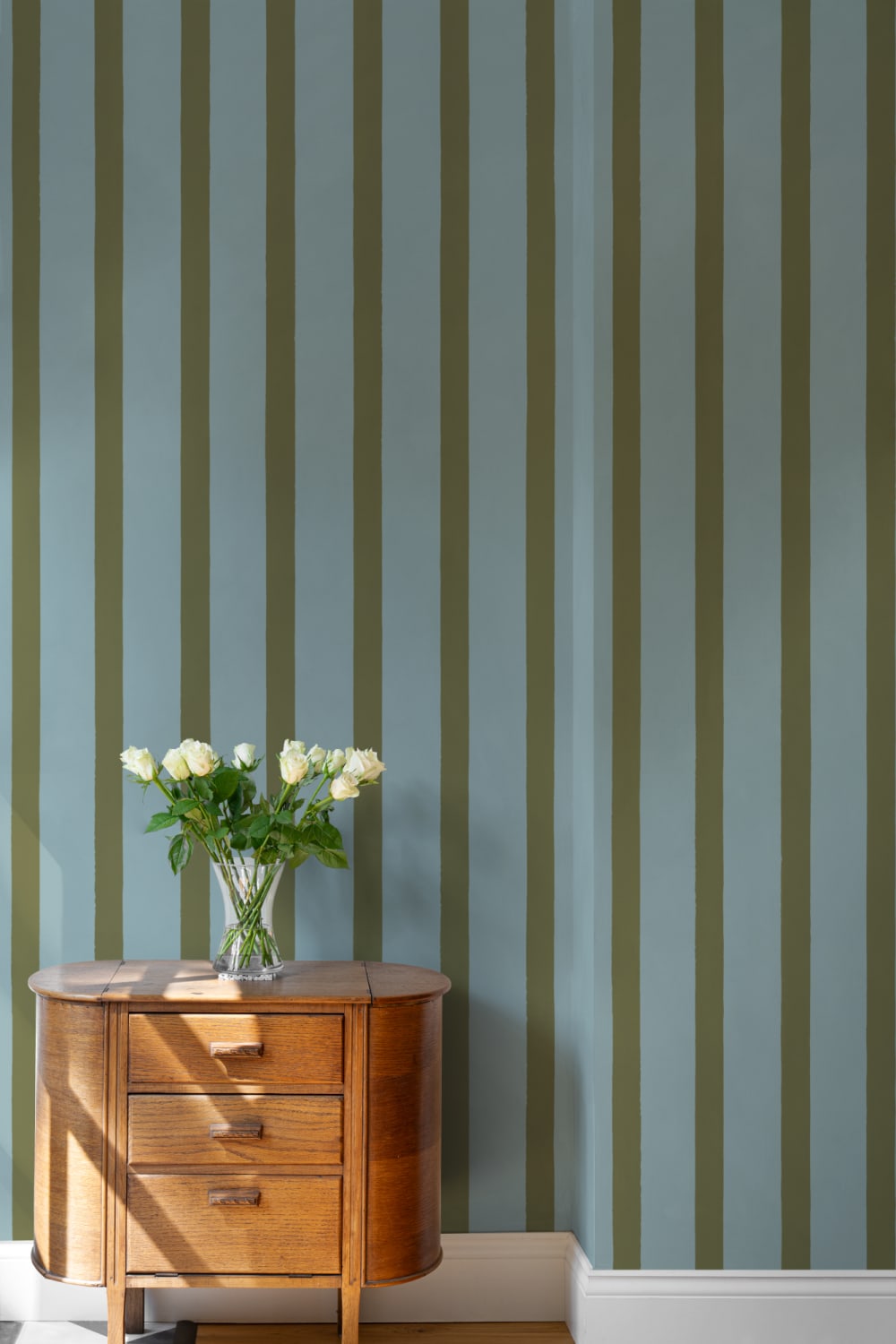 Blå och grön randig minimalistiskt mönster mural-tapeter