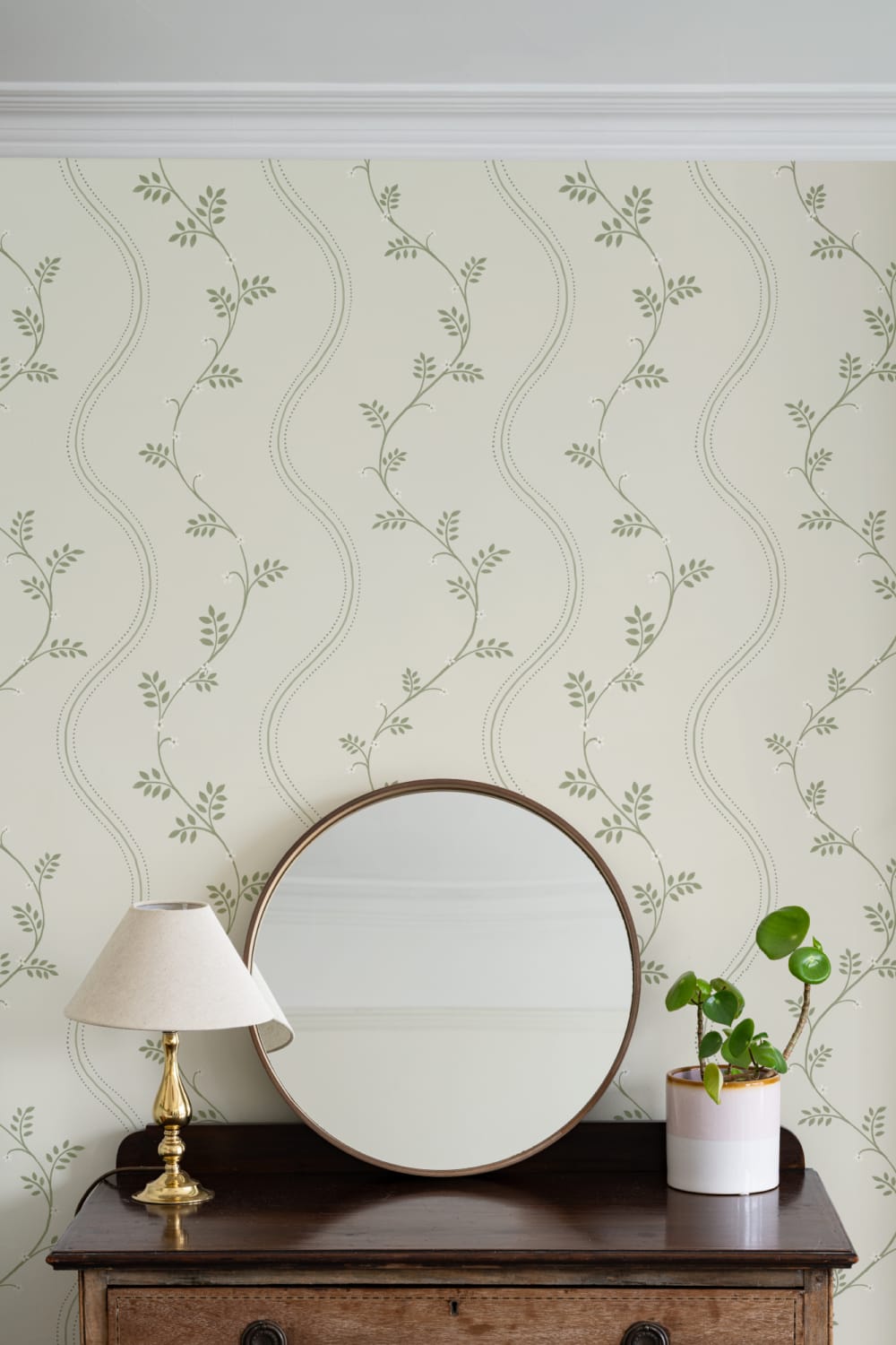 Green Botanical Striped Vintage Style Wallpaper Mural