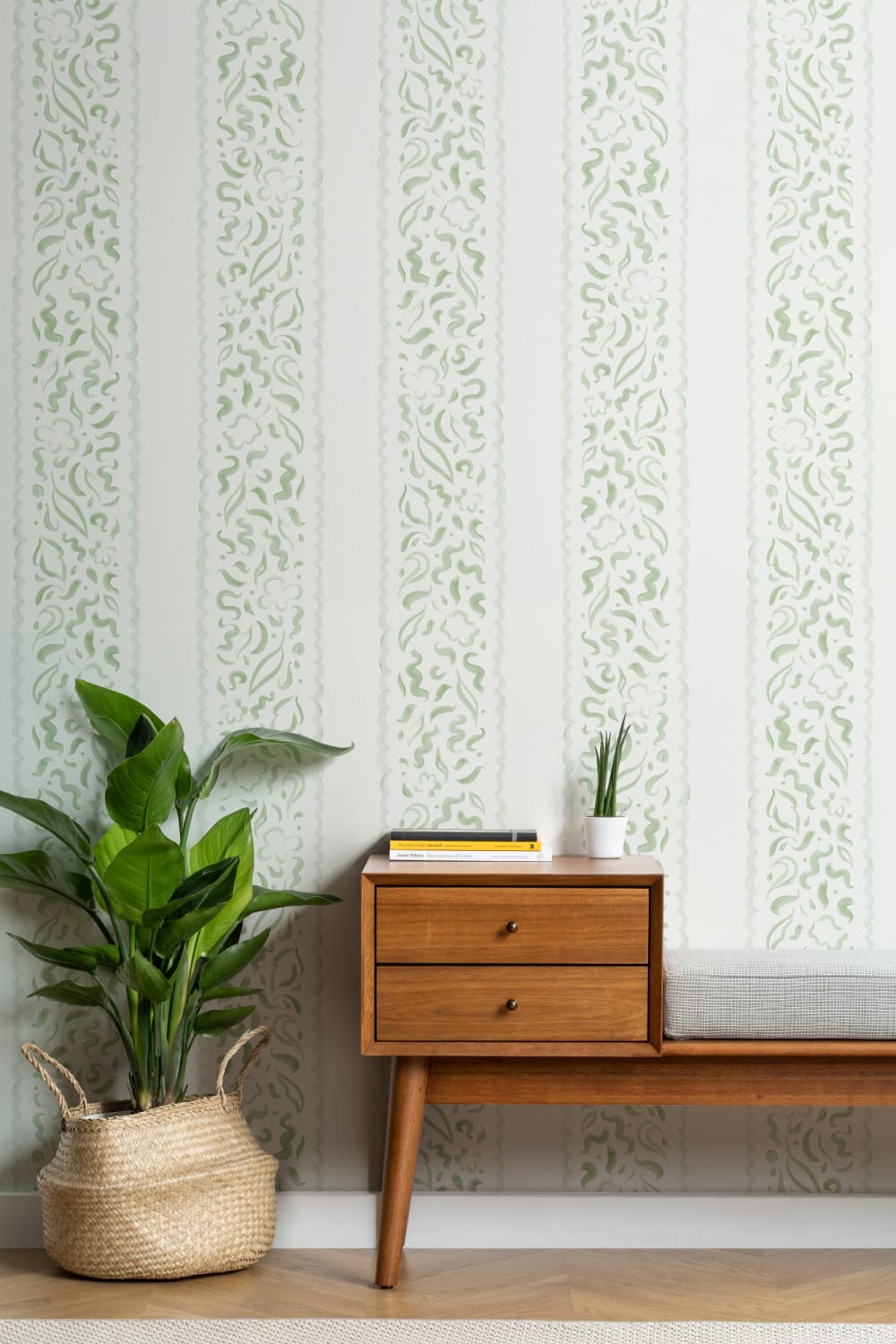 Green Abstract Leaves Striped Mural