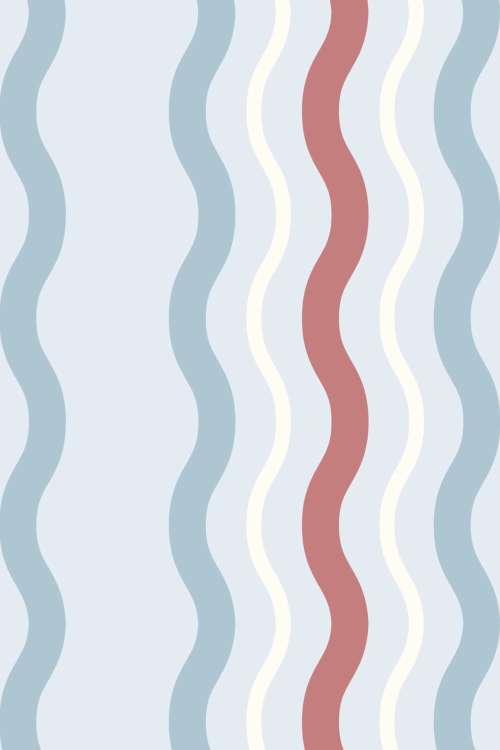 Blue & Red Wavy Ric Rac Striped Wallpaper