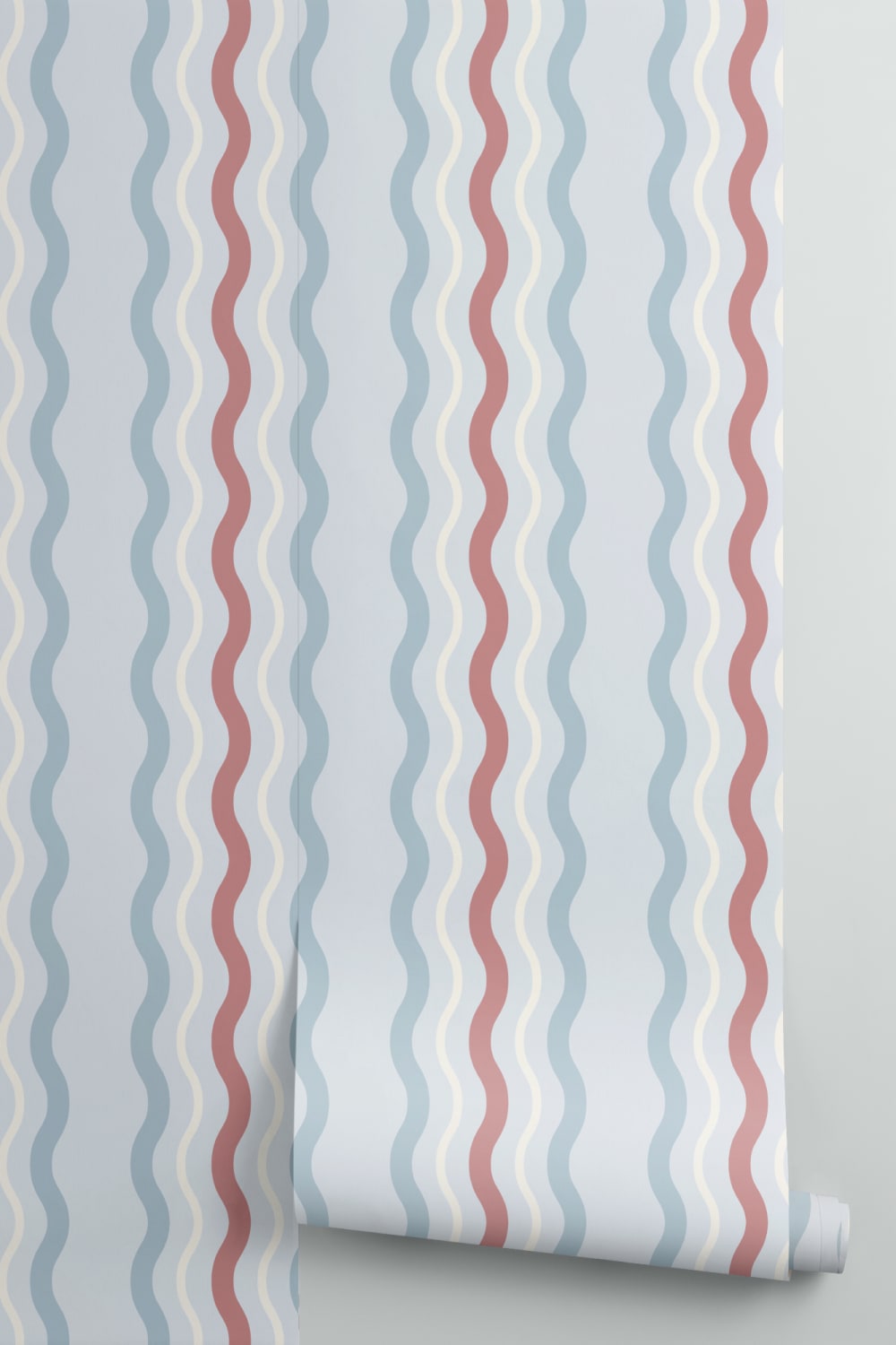 Blue & Red Wavy Ric Rac Striped Wallpaper