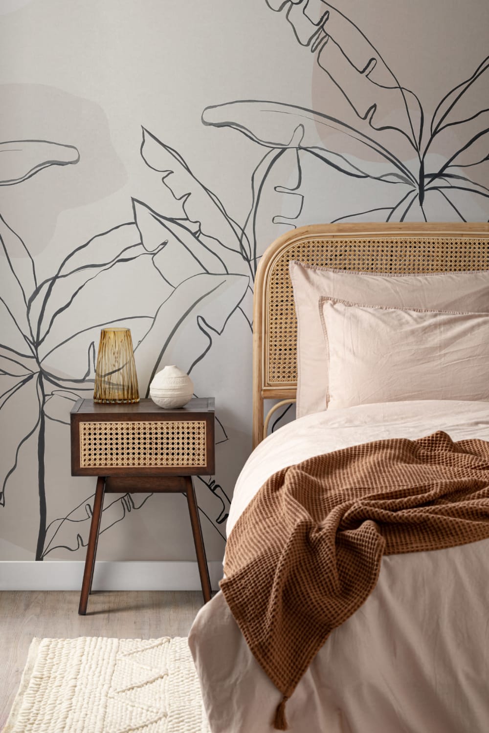 Neutral Pink Inky Tropical Wallpaper Mural