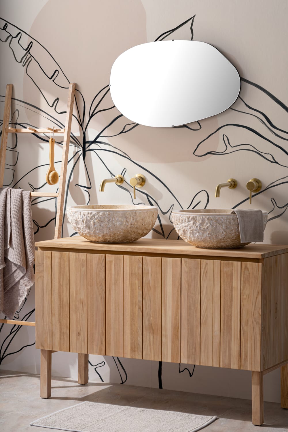 Neutral Pink Inky Tropical Wallpaper Mural