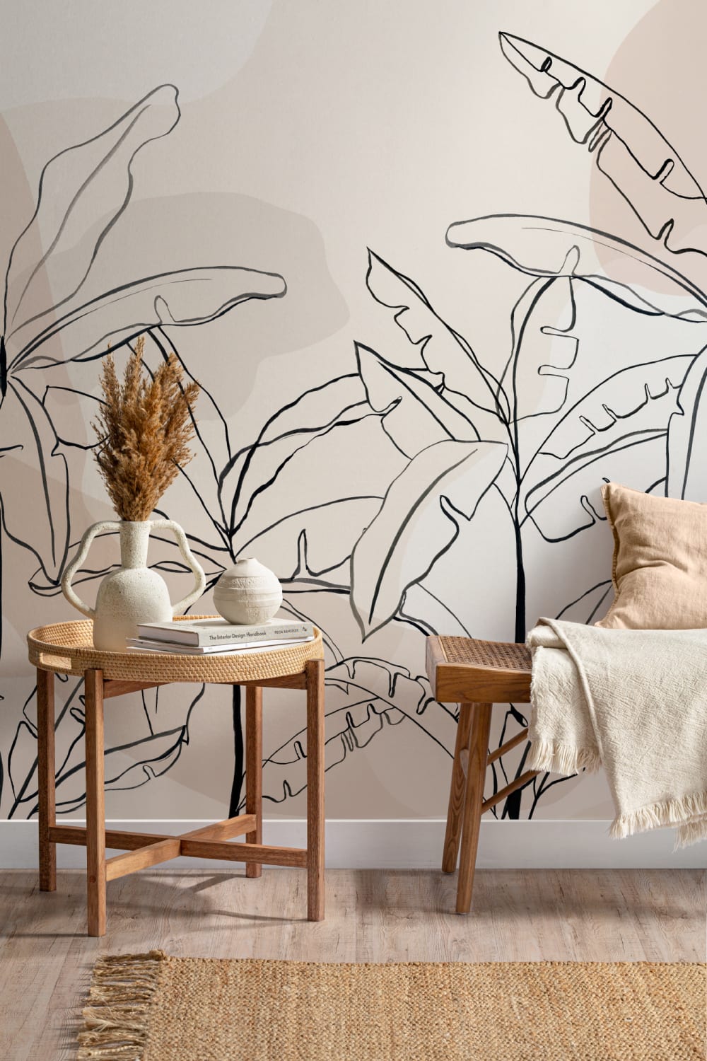 Neutral Pink Inky Tropical Wallpaper Mural