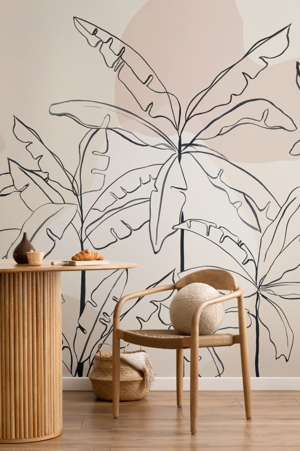 Neutral Pink Inky Tropical Wallpaper Mural