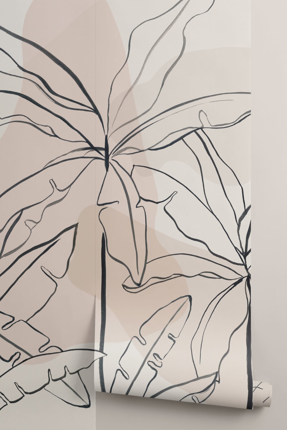 Neutral Pink Inky Tropical Wallpaper Mural