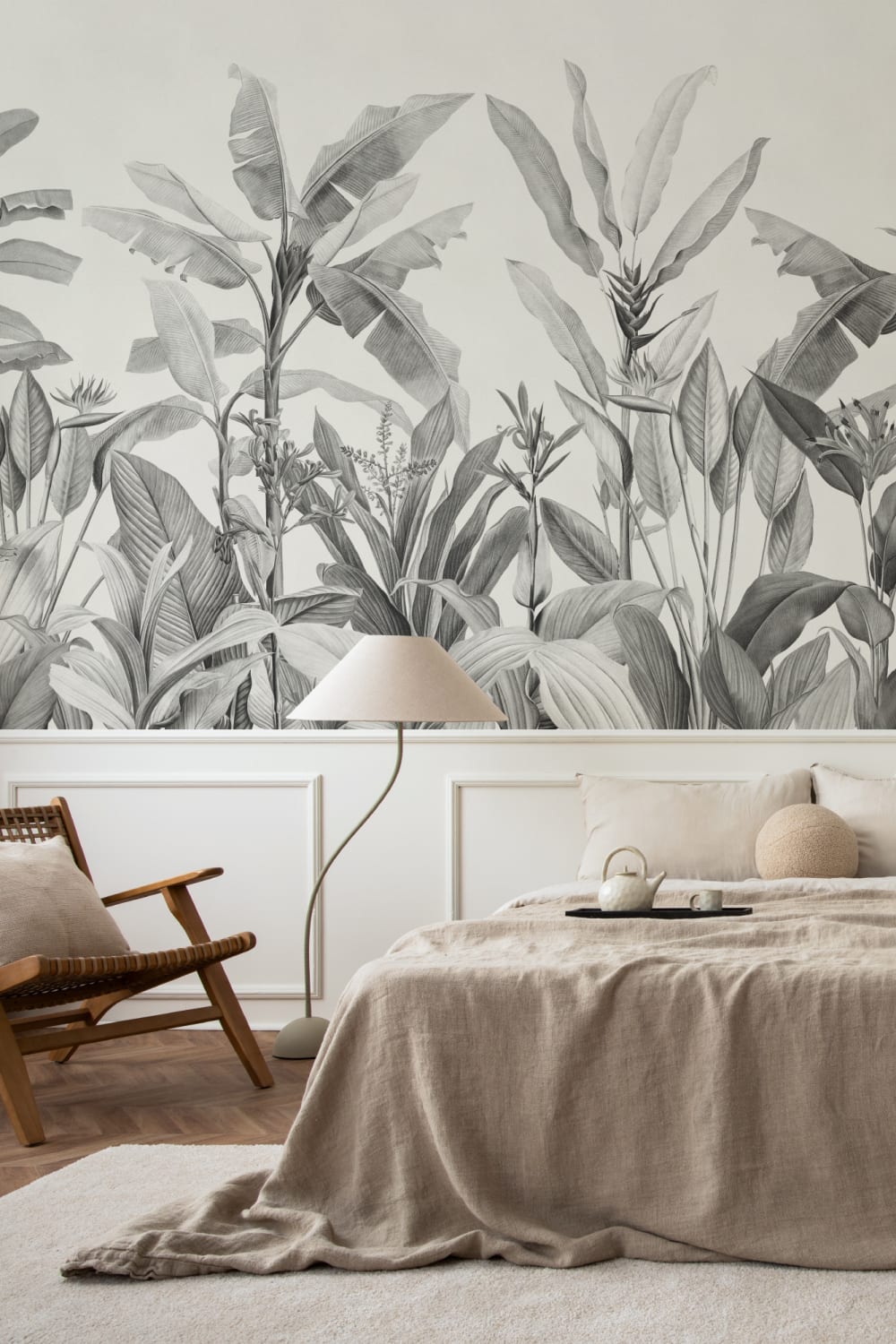 Grayscale Vintage plante tropicale Wallpaper Mural