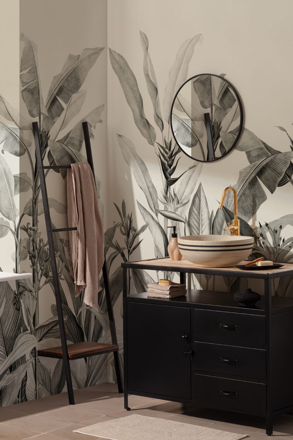 Grayscale Vintage plante tropicale Wallpaper Mural