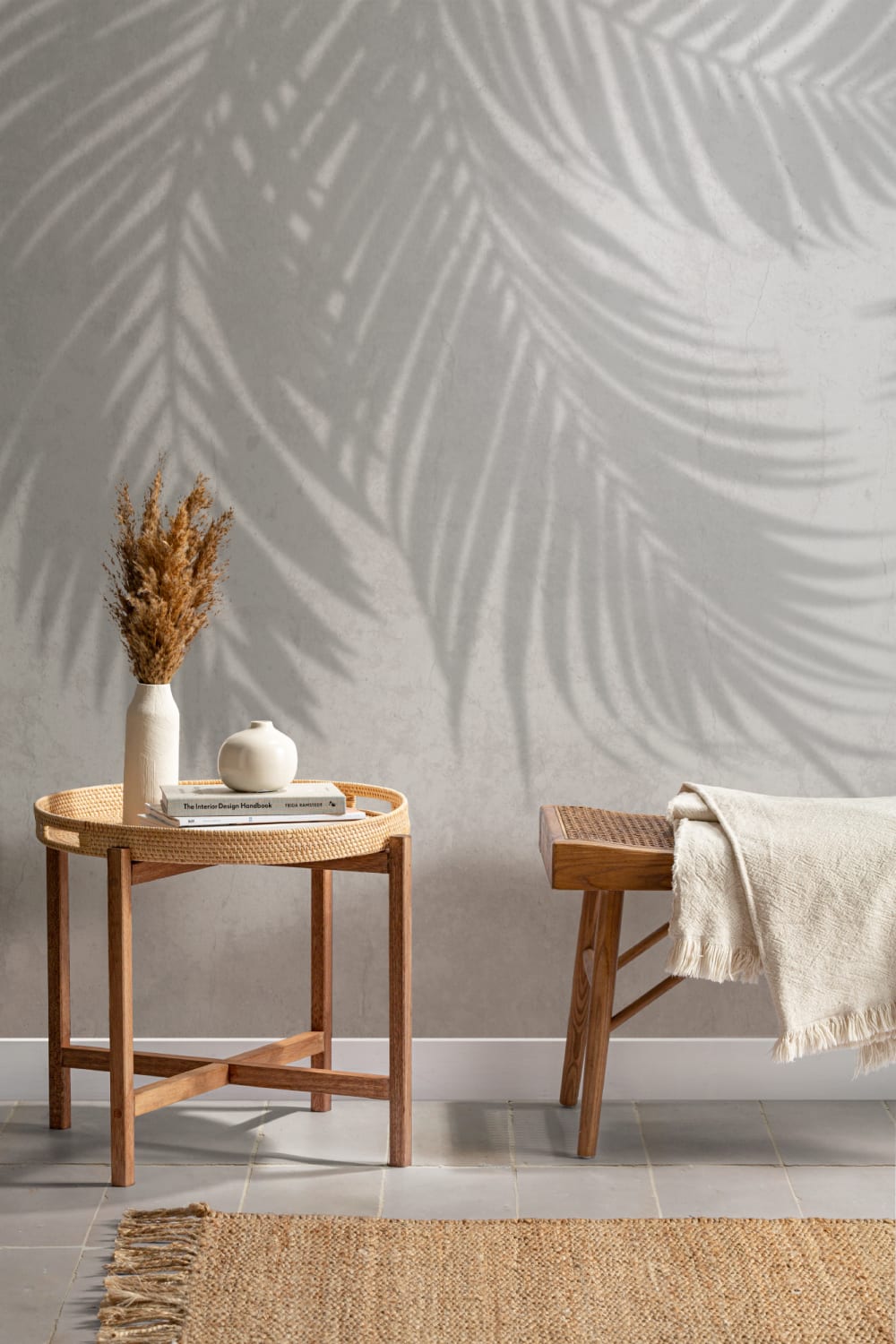 Gray Palm Leaf Shadow Betongeffekt fototapet