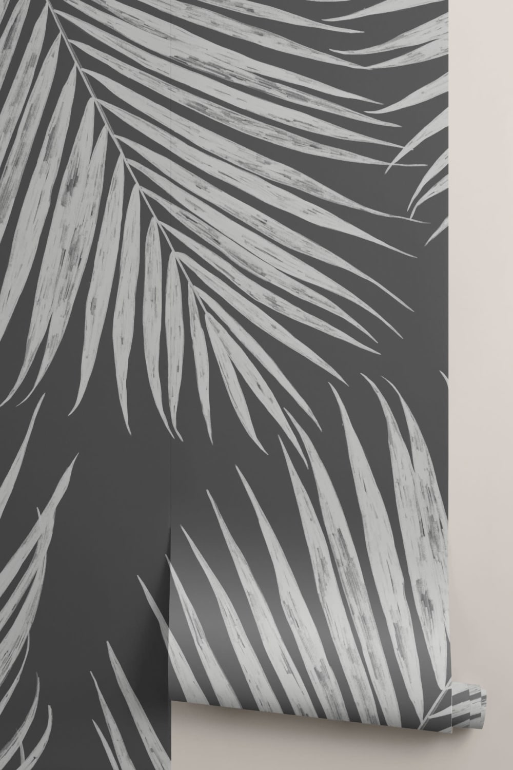 Black and White Illustrated Tropical Palm Leaf Wallpaper Mural