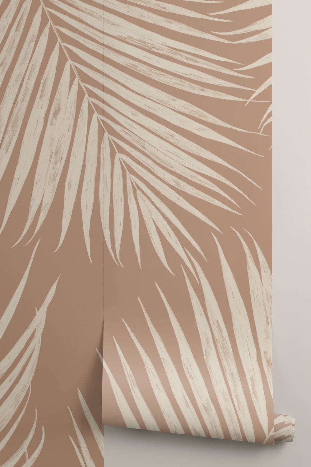 Neutraal Terracotta Geïllustreerd Tropisch Palmblad Behang Muurschildering