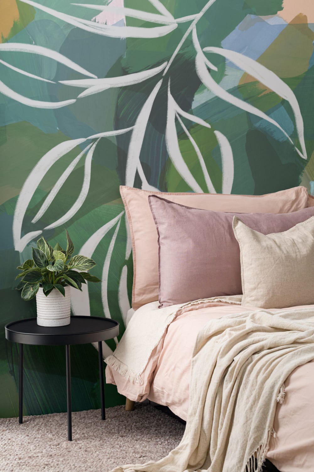 Blauw en Groen Abstract Botanische Muurschildering