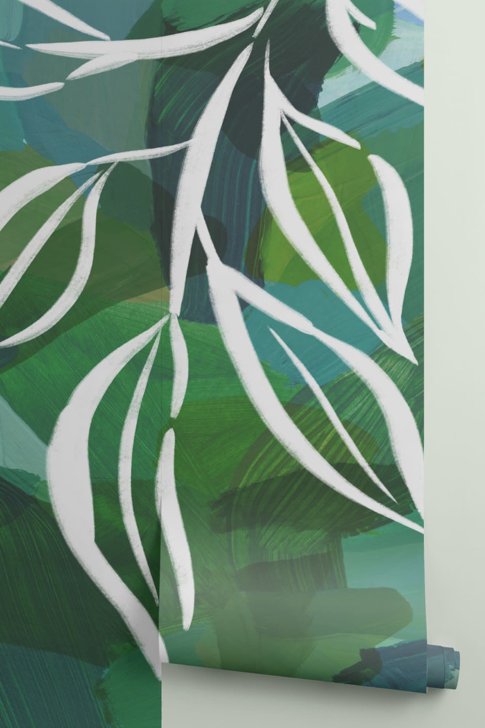 Blauw en Groen Abstract Botanische Muurschildering