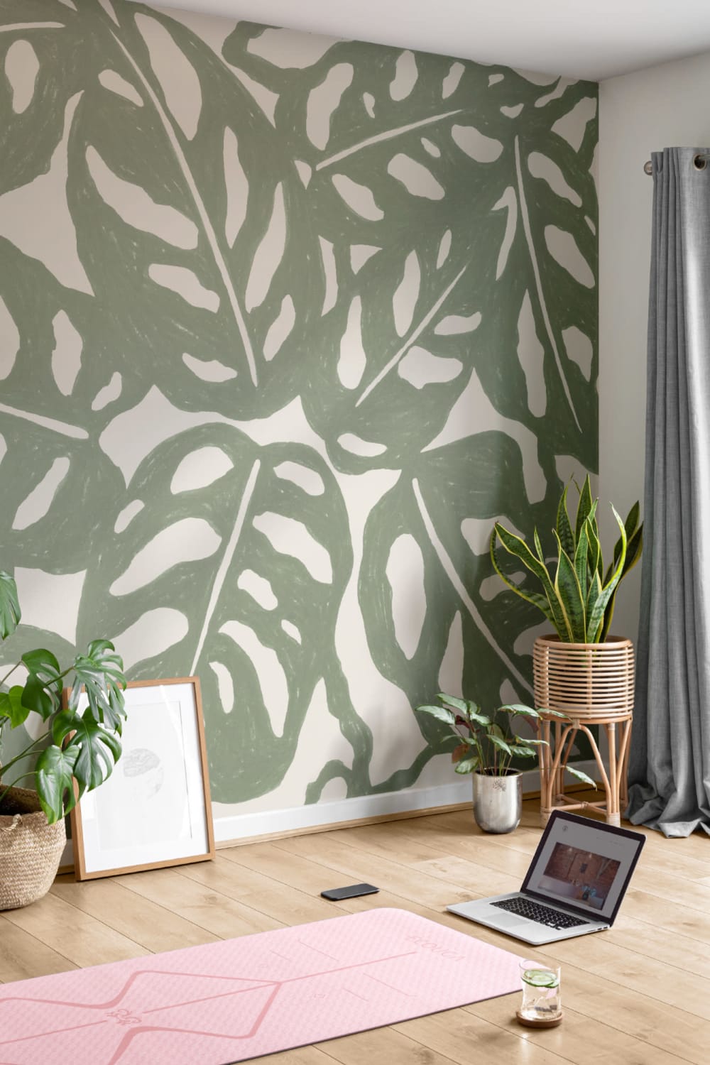 Vihreä toista kuvio Monstera Leaf kuvatapetti