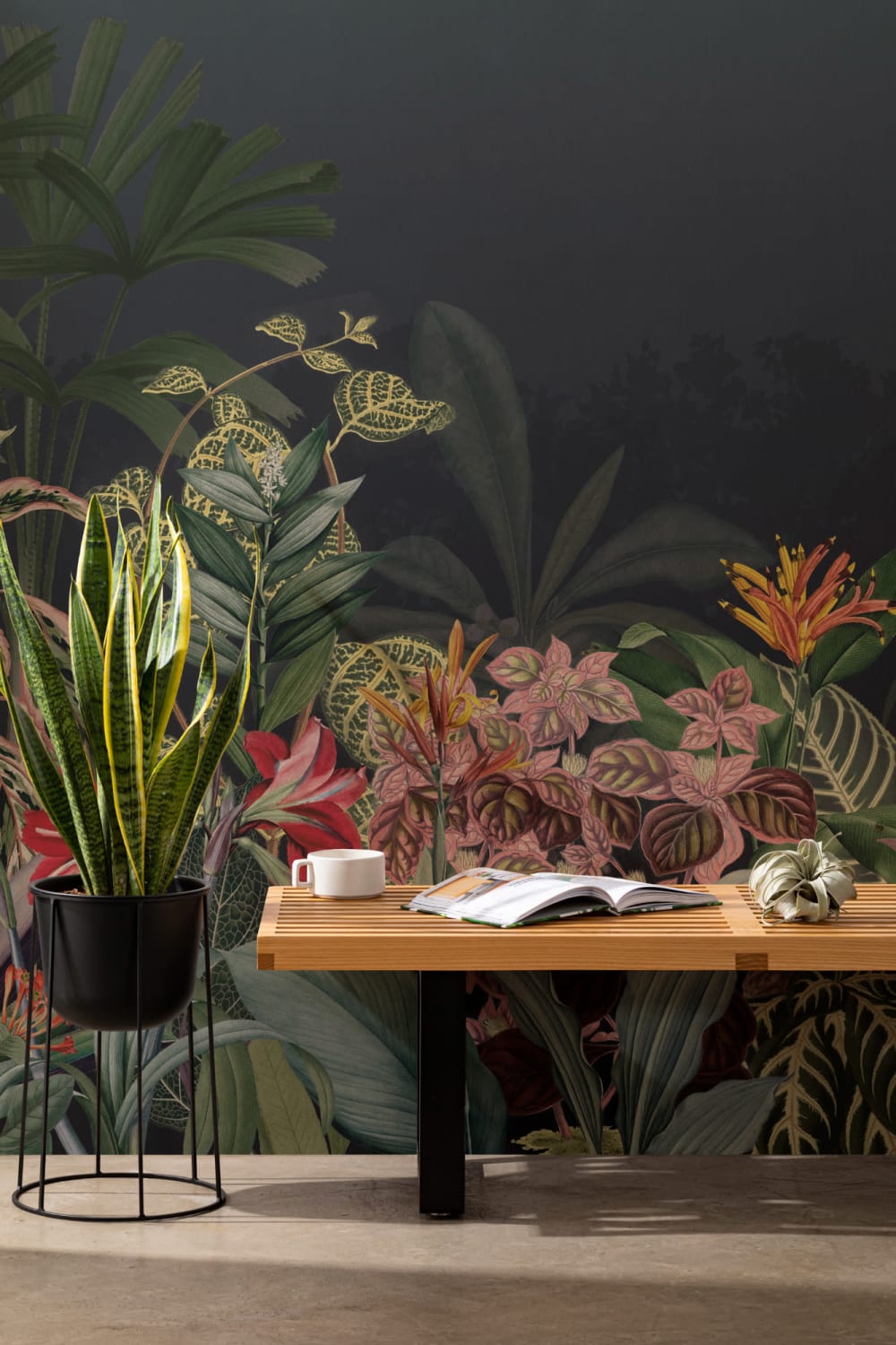Vintage Tropical Botanics Dark Green Wall Mural