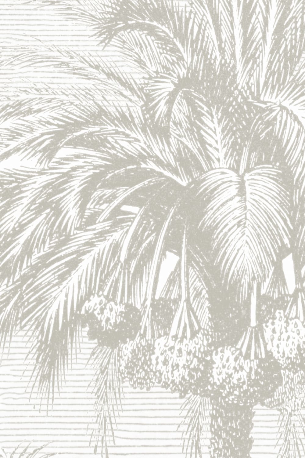 Lacandon Grey Wall Mural Tropical Palm Forest with Vintage Etching Detail